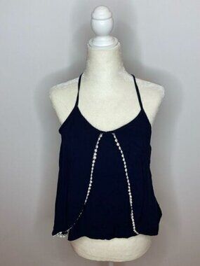 Maurices, Navy Boho Tank Crochet Lace Trim Sleeveless Spaghetti Strap Top Medium